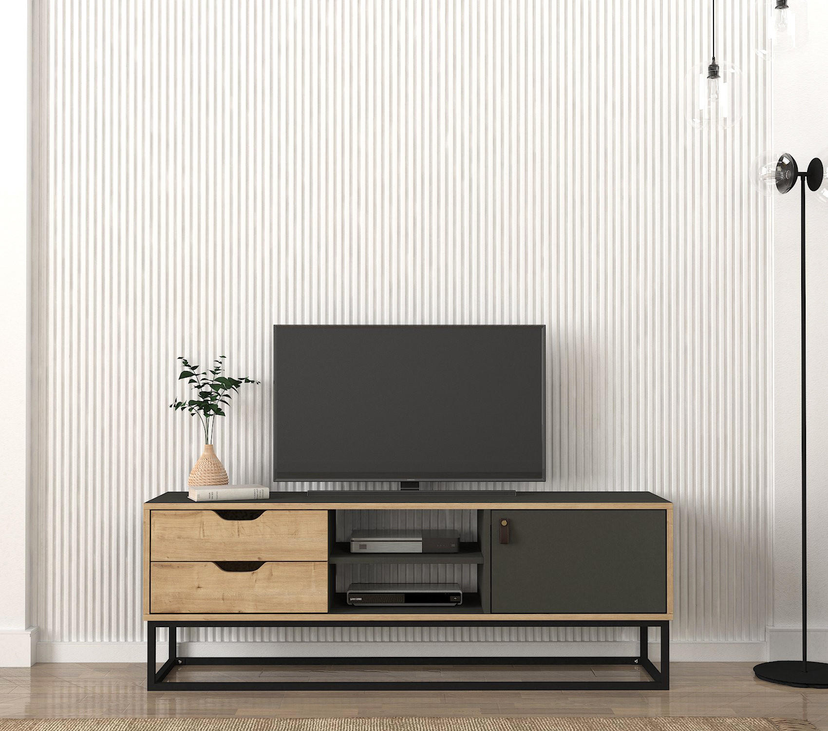 TV-LOWBOARD Dolores mit Metallfüße Anthrazit Safir - Anthrazit/Beige, Holzwerkstoff/Textil (150/53/35cm) - moebel17