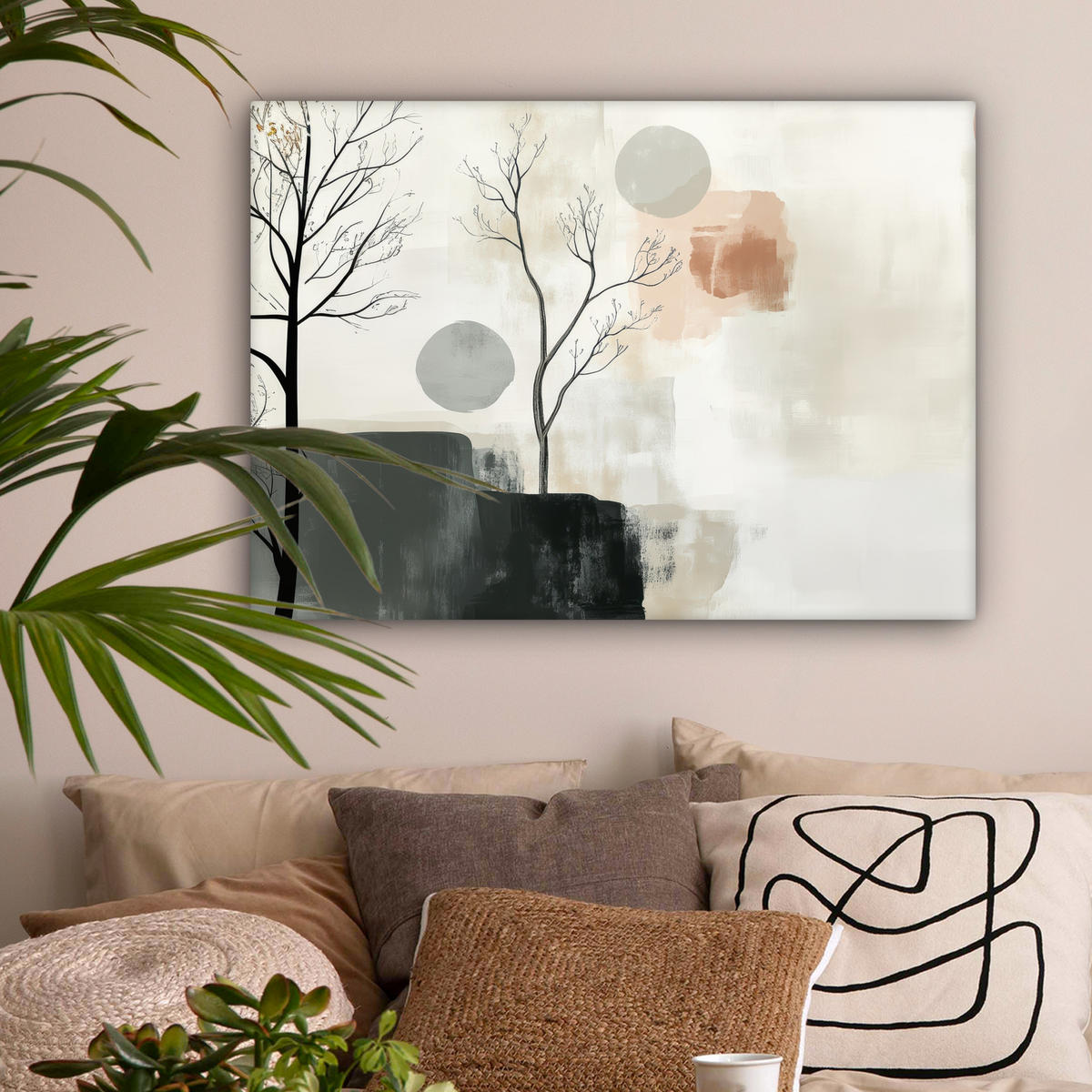 LEINWANDBILD Wabi sabi - Beige - Pflanze Wandbilder 80x60 cm - Sandfarben, Textil (80/60cm) - MuchoWow