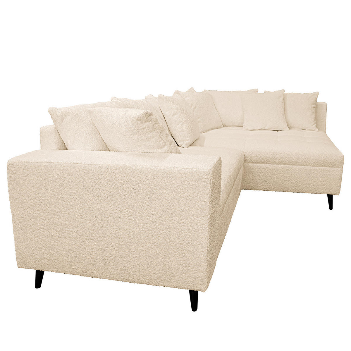 ECKSOFA mit Ottomane und Hocker - Beige/Schwarz, Birkenholz/Textil (247/174cm) - home24