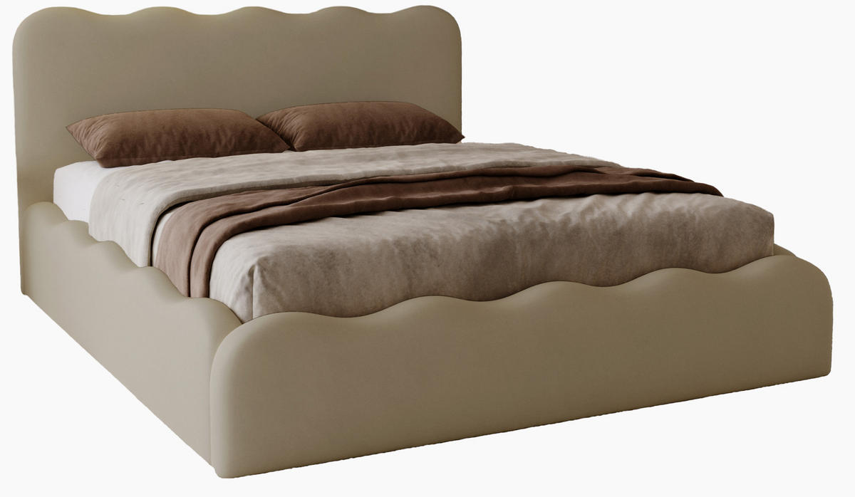 POLSTERBETT 160x200 Wave, Bettkasten, Samtstoff, Braun - Braun, Holz/Textil (160/200cm) - Emporius