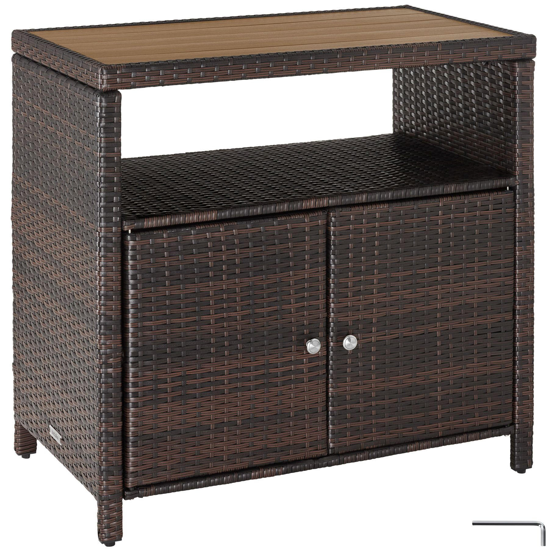 GARTENSCHRANK Monscia, höhenverstellbare Füße, 90 x 55,5 x 87 cm, braun - Braun, Kunststoff (90/97/55.5cm) - tectake