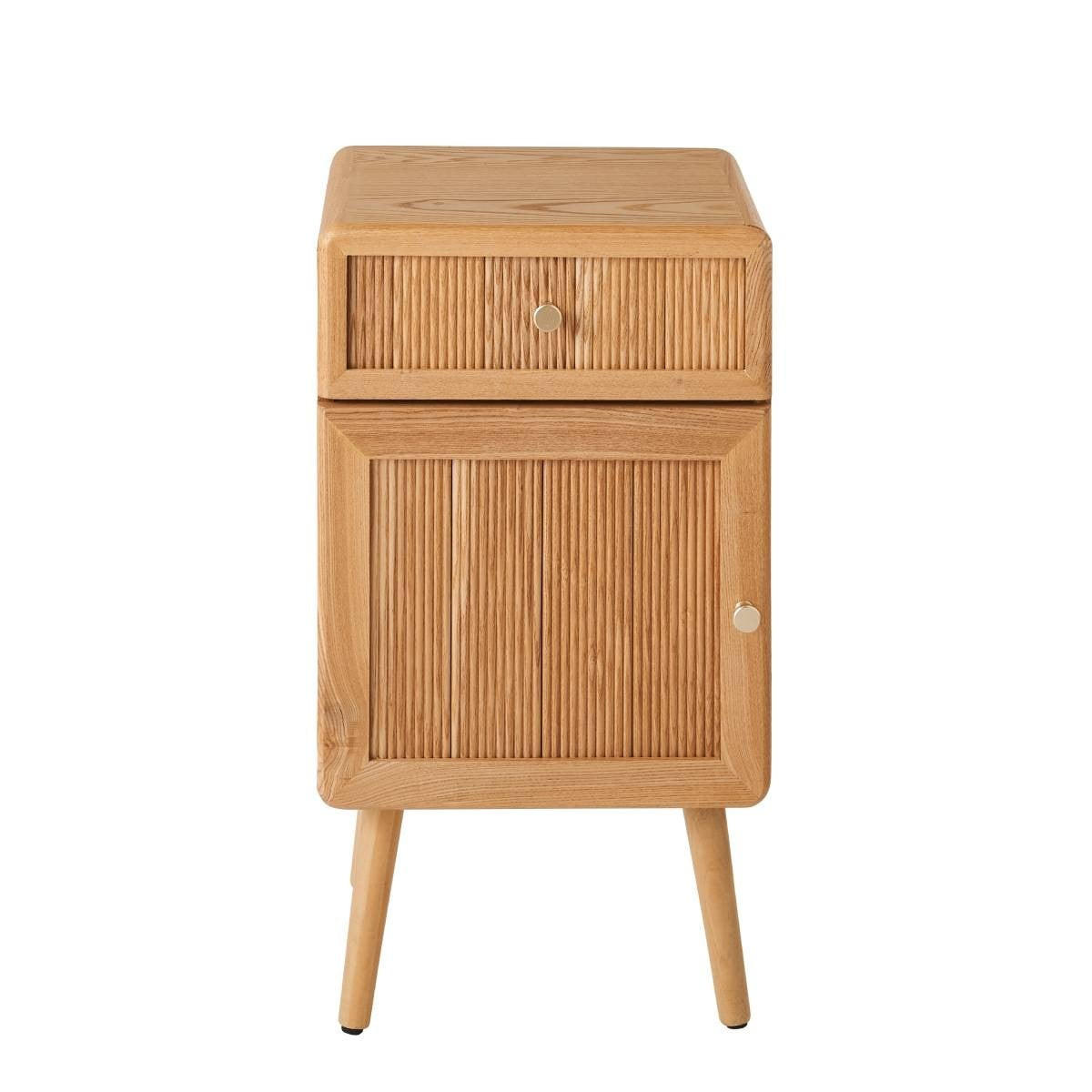 NACHTTISCH 1 Tür und 1 Schublade mit Lamellenfronten 35/71/42 cm - Eschefarben, Holzwerkstoff (35/71/42cm) - Calicosy