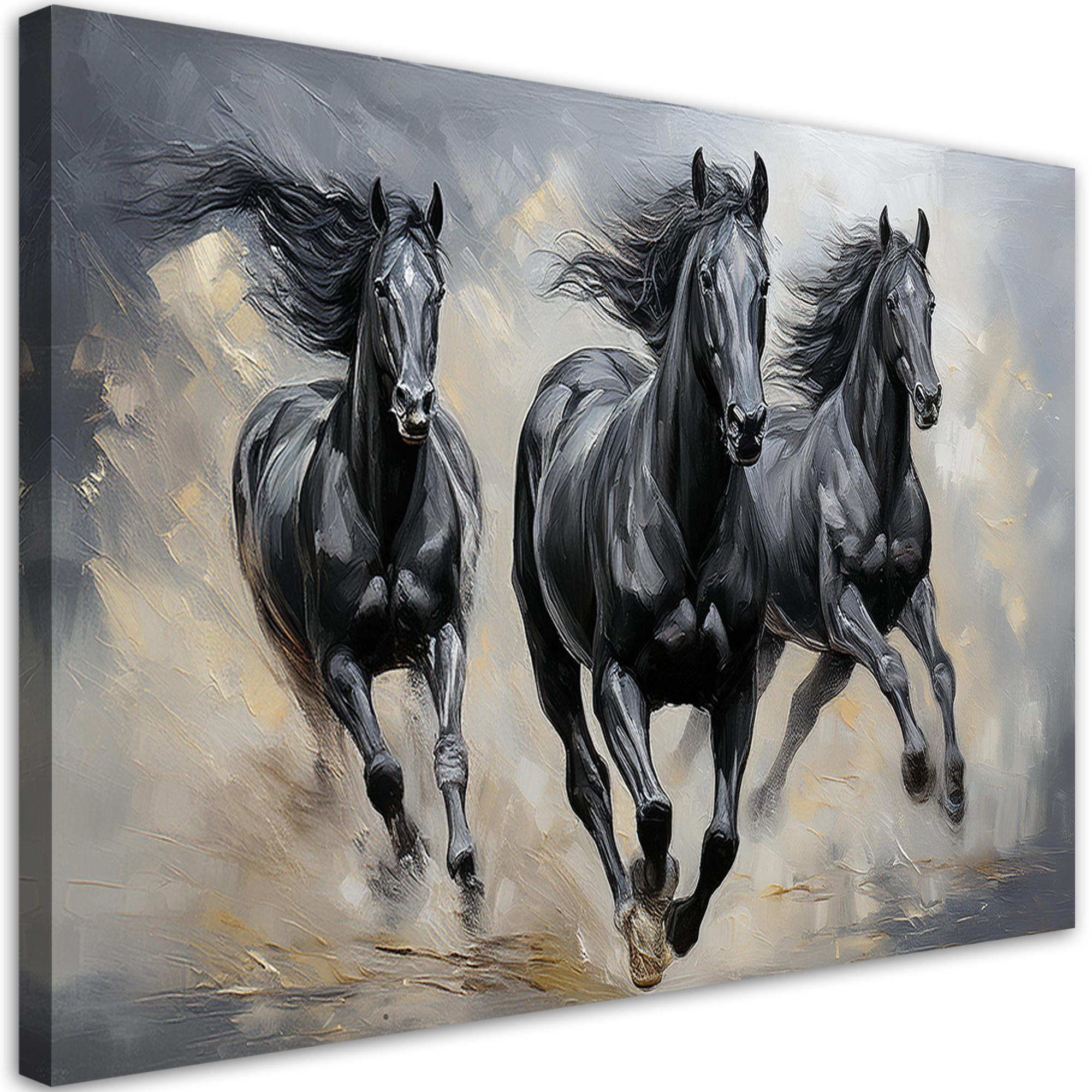 WANDBILD pferde im galopp - Schwarz, Textil (60/40cm) - Feeby