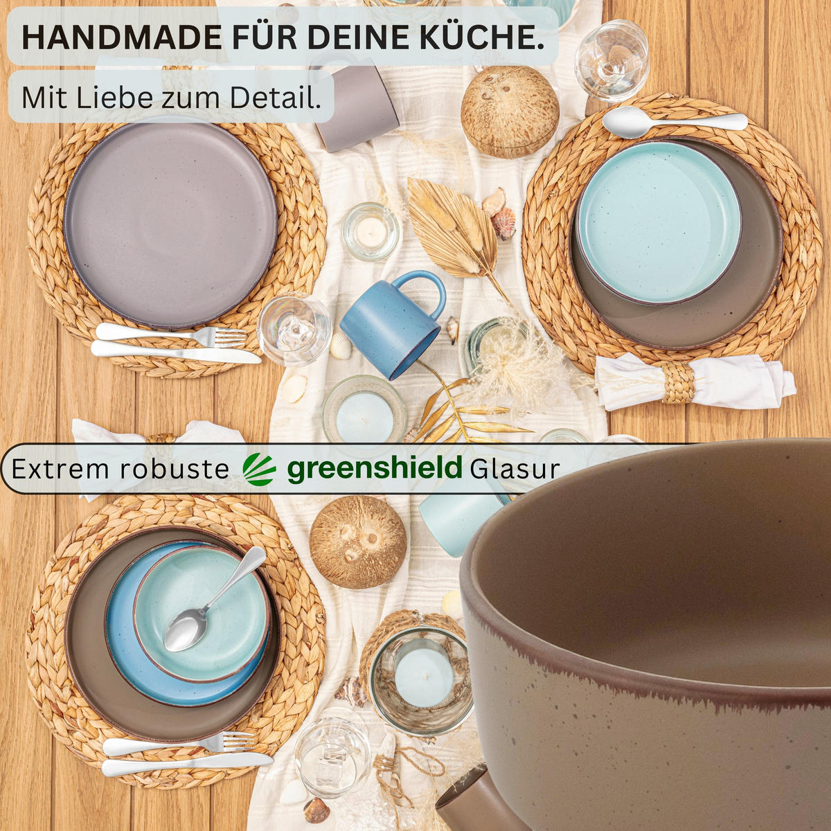 SCHALEN BOMBAY MEERESBODEN - 4 teilig aus Steingut - Blau/Braun, Stein (16.5/16.5/6.5cm) - Sänger