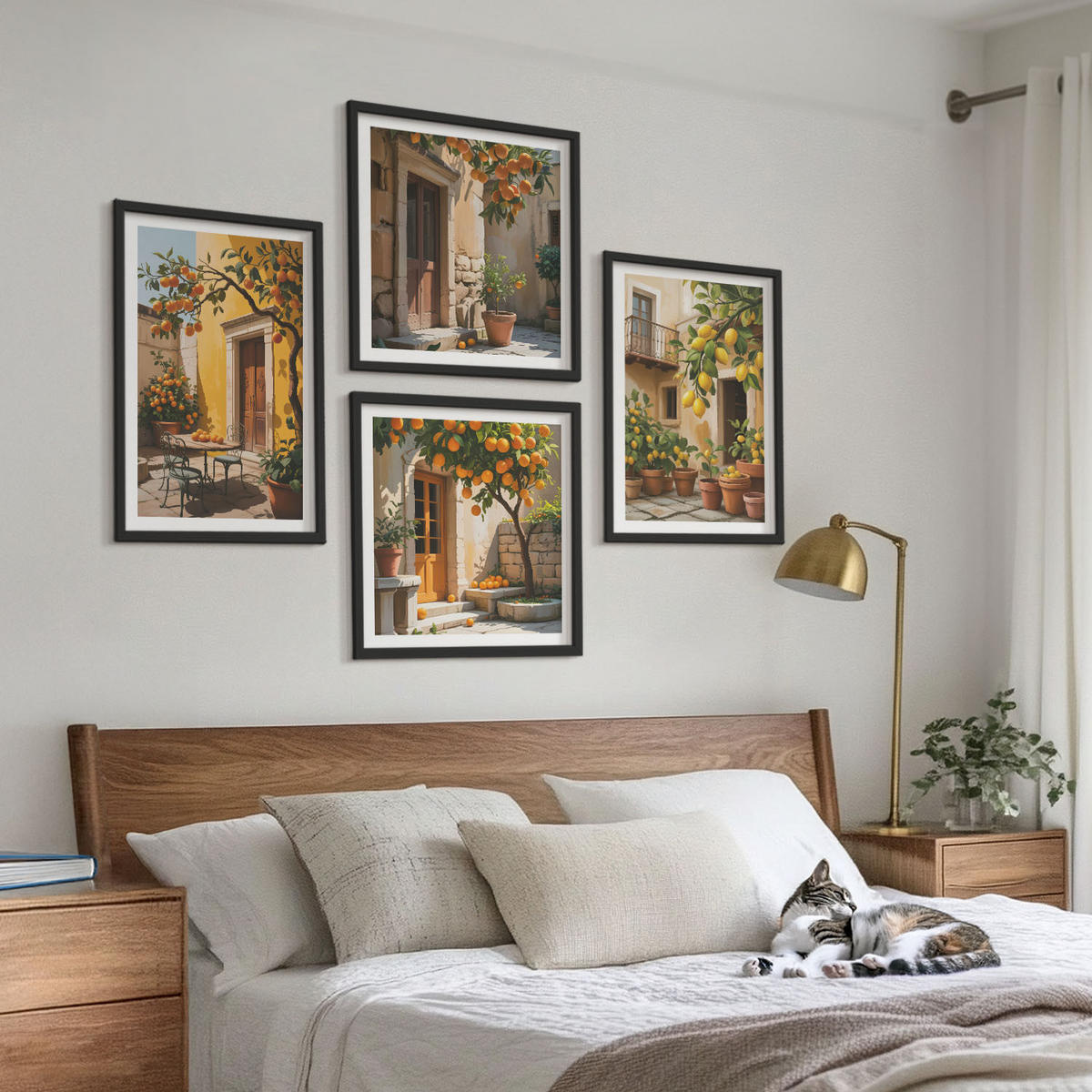 WANDBILDER 4er-Set - 50x50 cm & 40x60 cm Schwarzer Rahmen - Zitrusfrüchte in der Sonne - Schwarz, Kunststoff (50/50cm) - ArtPrintCave