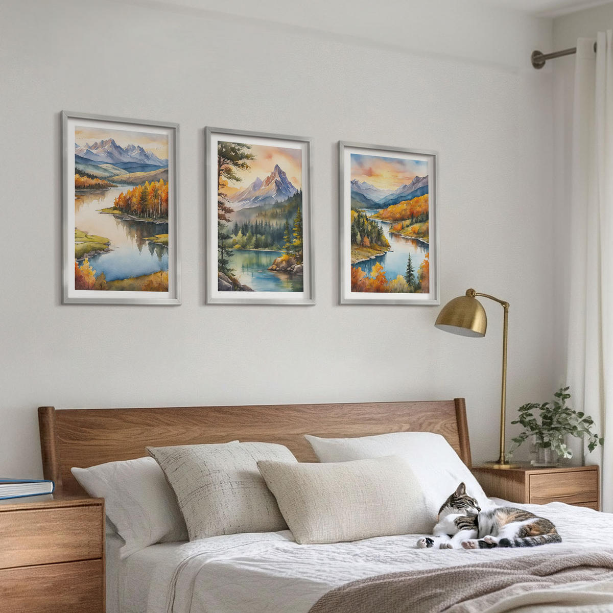 BILDER SET 3er Set - 40x60 cm Silberner Rahmen - Berglandschaften mit einem Fluss - Silberfarben, Kunststoff (40/60cm) - TULUP