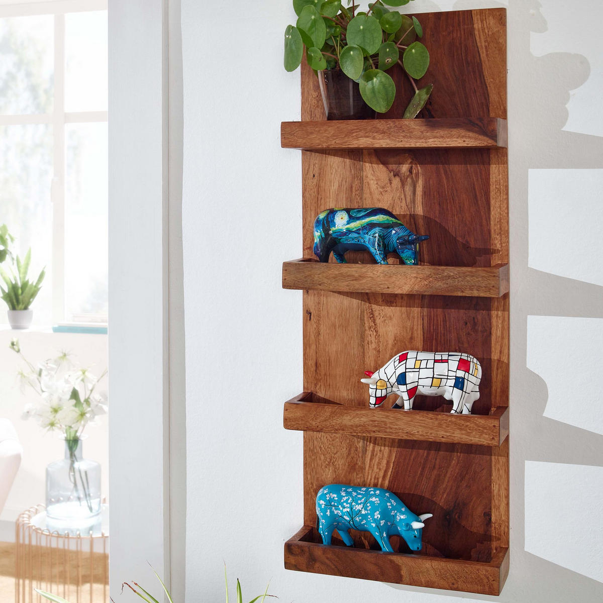 WANDREGAL Massivholz Nachhaltig Handgefertigt - Braun, Holz (30/80/10cm) - KADIMA DESIGN