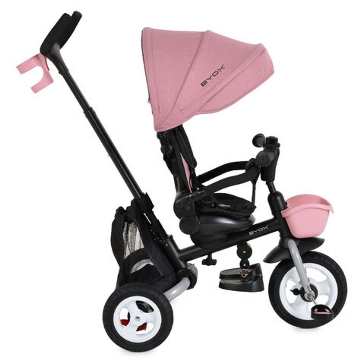 DREIRAD Flexy Lux 3 in 1 rosa pink Gummireifen, 360° drehbarer Sitz, Sonnendach, Getränkehalter - Rosa, Metall (75/52/110cm)