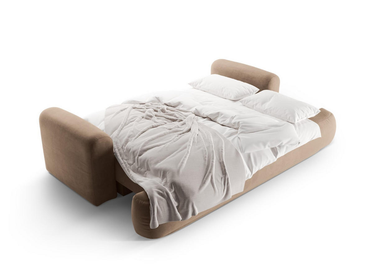 SOFA ausklappbar mit Bettkasten Ella aus Samt dunkelbeige 3 Sitzplätze - Mokka, Textil (271/94/108cm) - Micadoni
