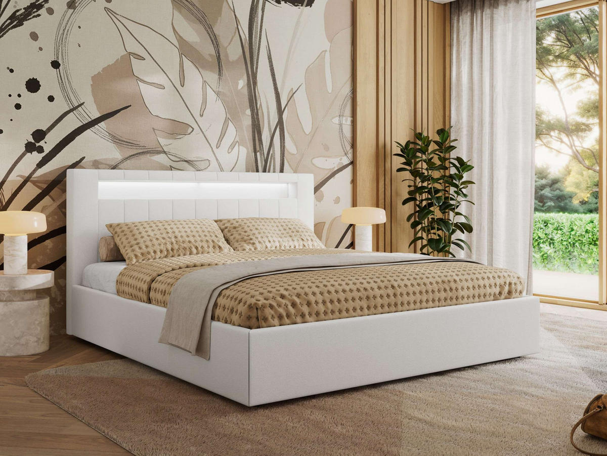 POLSTERBETT GOLD 5 CLASSIC 140/200 - Weiß Kunstleder - Schaum-Matratze - Weiß, Textil (140/200cm) - MKS