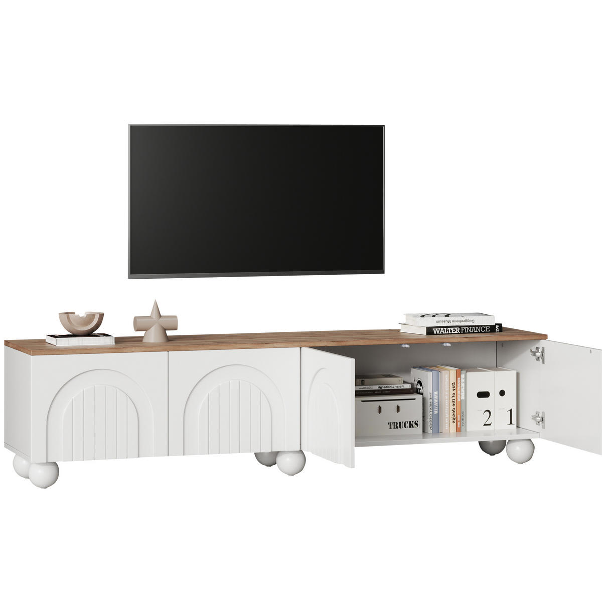 TV-LOWBOARD 180/40/45 cm mit 4 Türen und Push-to-Open-System - Weiß, Holzwerkstoff (180/45/40cm) - BEAOK