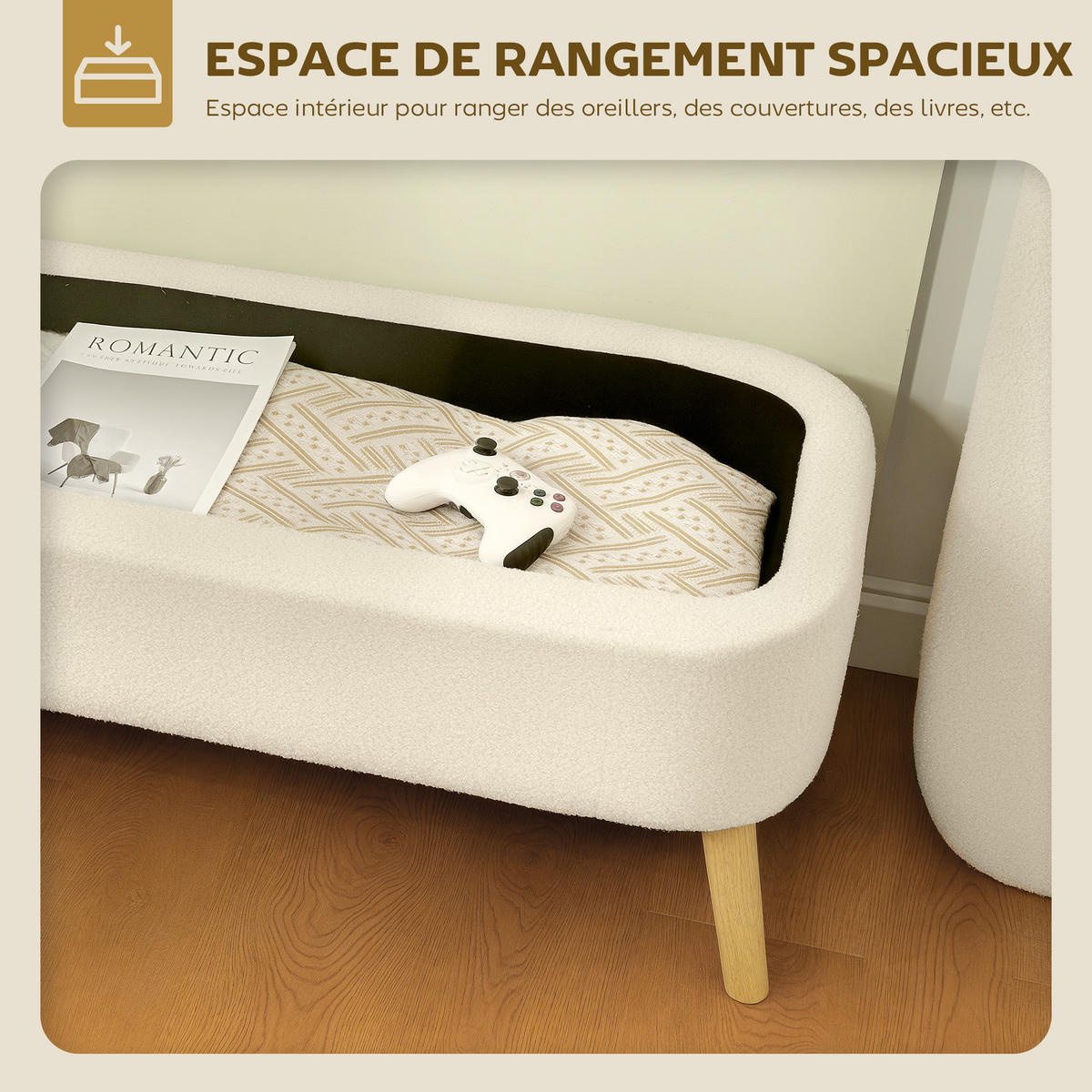 TRUHENBANK DE-16430 mit Teddyfell-Bezug und großem Stauraum Beige - Beige, Textil (120/45/42cm) - ComfortXL