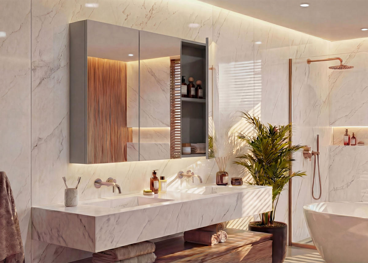 SPIEGELSCHRANK B19B Hochglanz Grau - Grau, Holz (80/70/16cm) - MCW