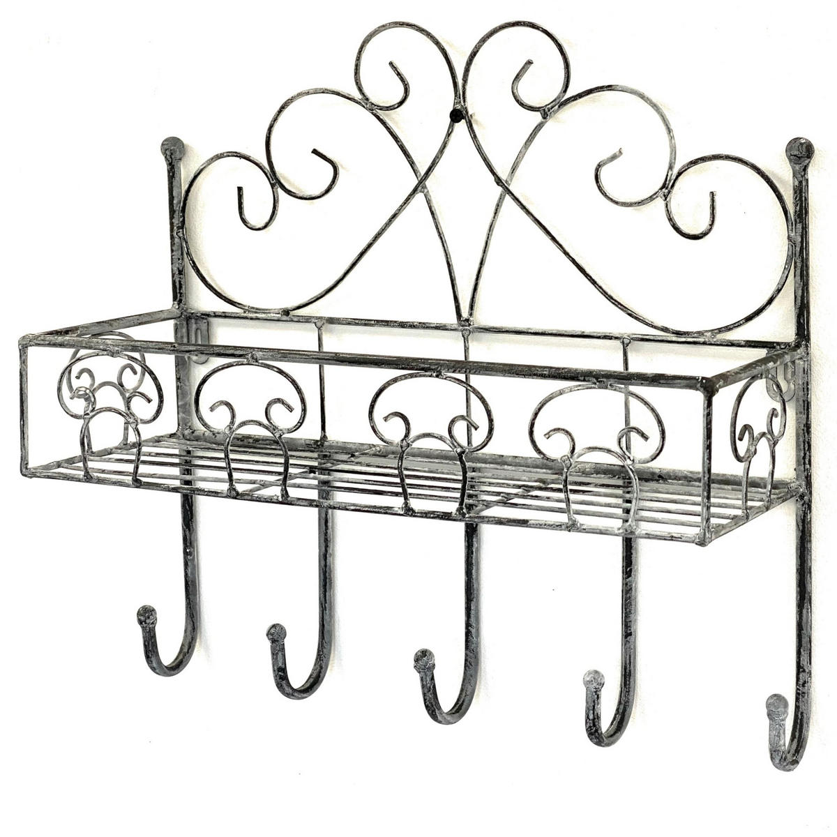 WANDREGAL mit 5 Haken Metall Grau 41 cm 96010 - Grau, Metall (41/41/15cm) - DanDiBo