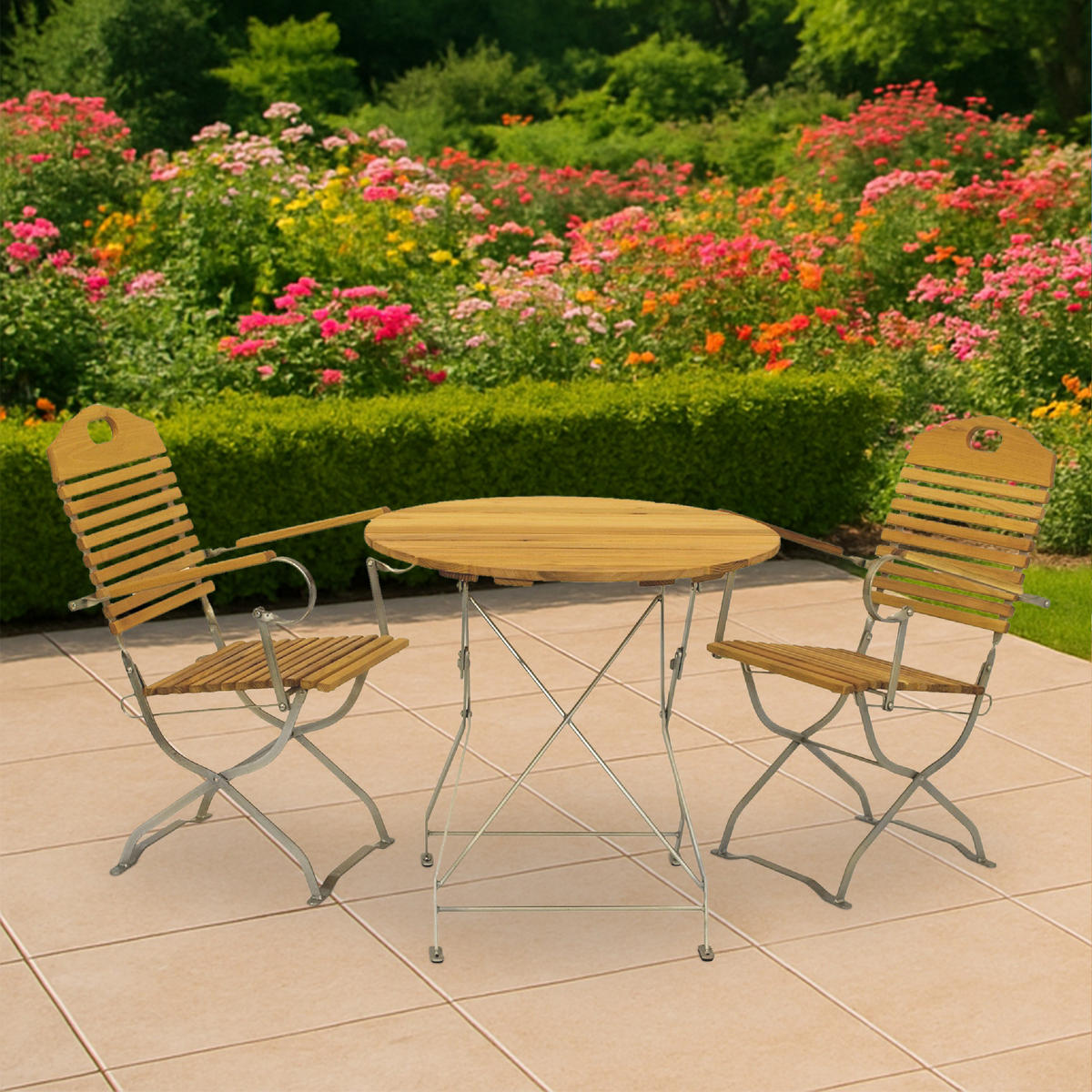 SITZGRUPPE Bad Belzig 3-teilig, Gartenmöbel Set - Flachstahl verzinkt + Robinie - Grau, Holz - TPFGarden