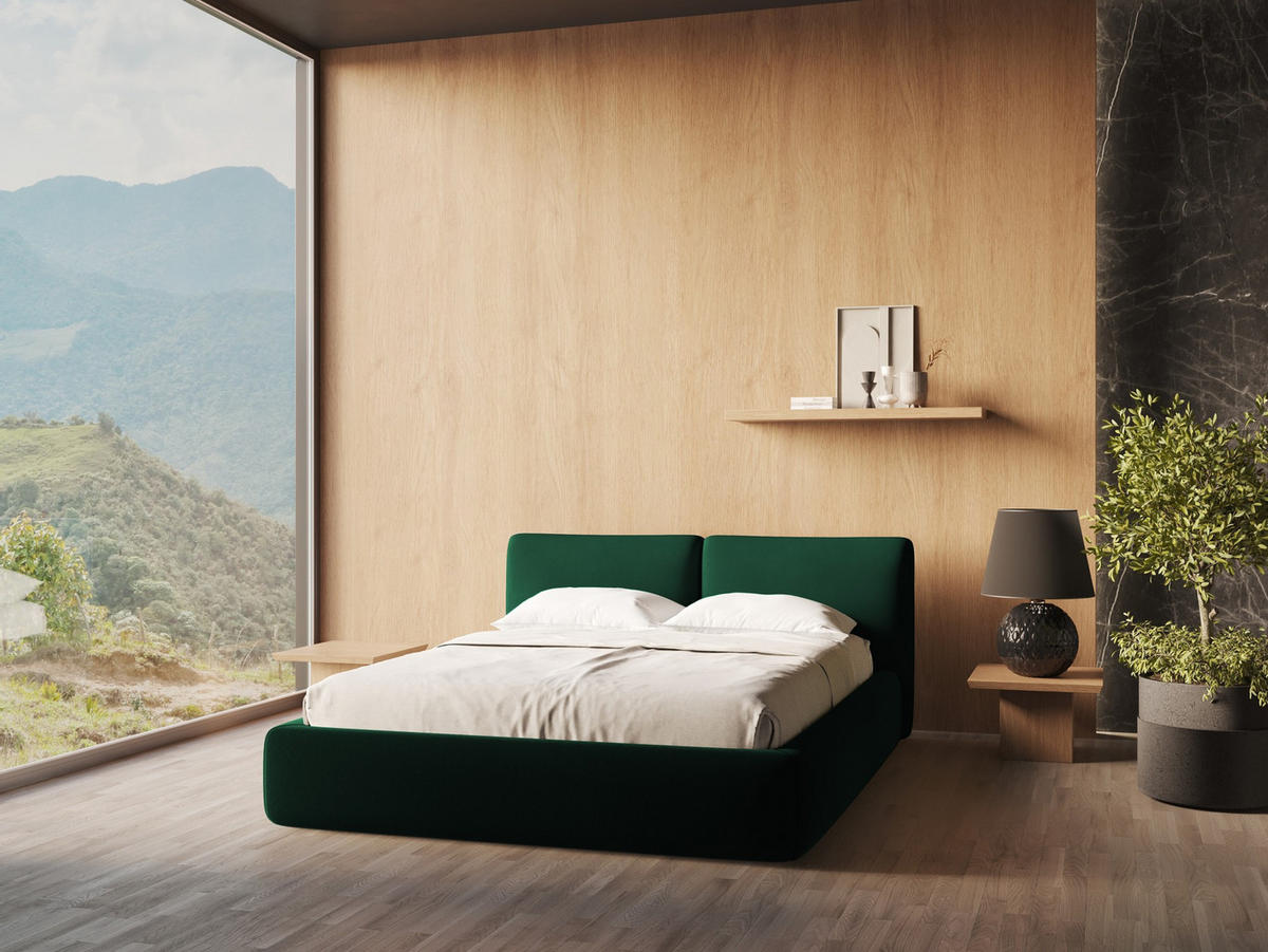 POLSTERBETT mit Bettkasten und Lattenrost 160x228 Grün - Dunkelgrün/Schwarz, Kunststoff/Textil (140/200cm) - Makamii