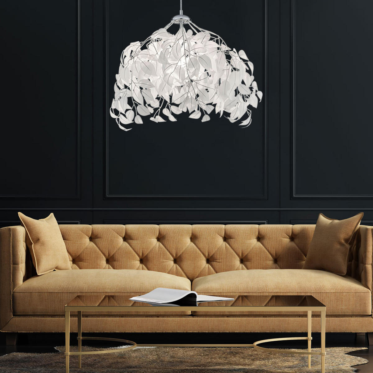 LED HÄNGELEUCHTE LEAVY Weiß Blattoptik - Weiß, Metall (38/38/150cm)