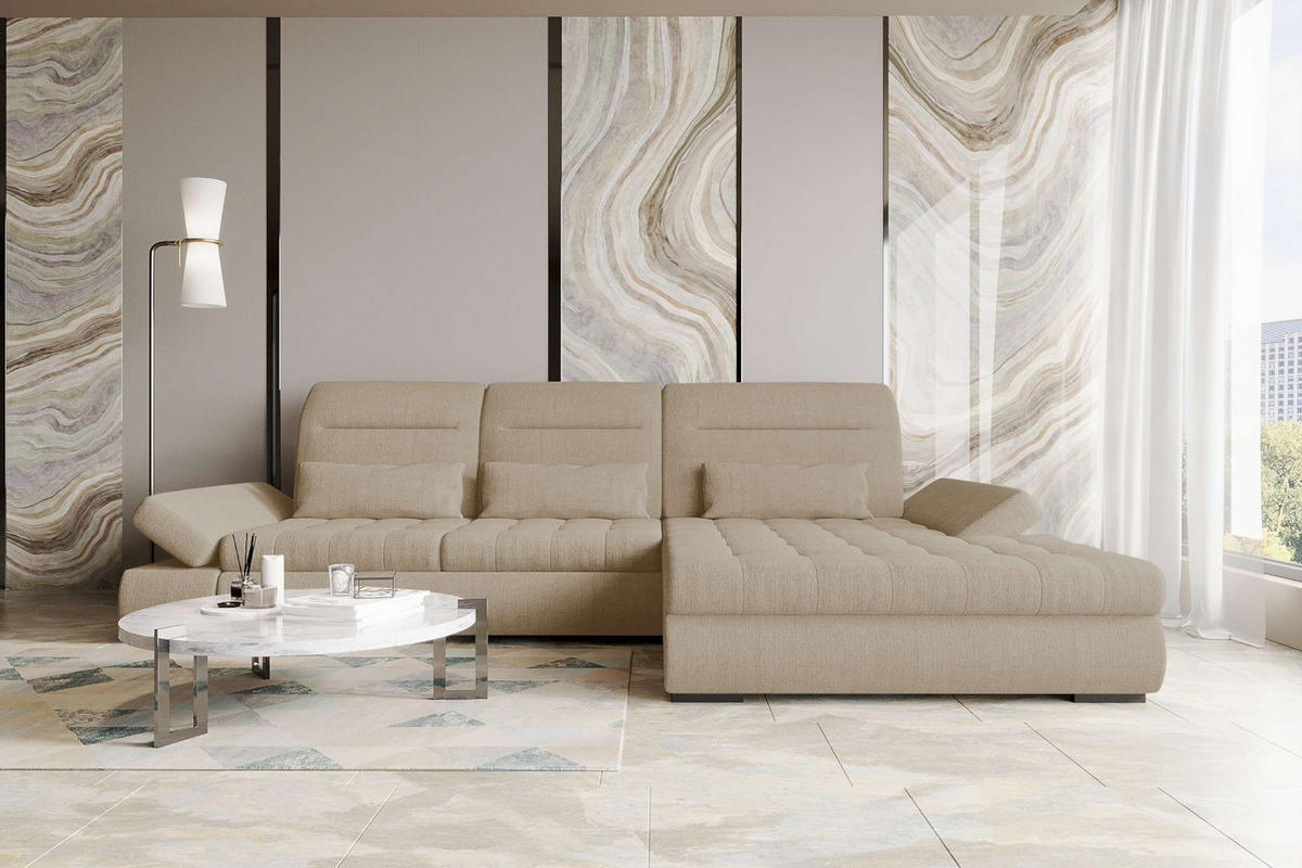 ECKSOFA Toscana Plus Velours inkl. Schlaffunktion - Creme, Textil (300/179cm) - 99rooms