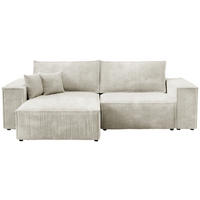 ECKSOFA Pedro mit Schlaffunktion Weiß Cord - Weiß, Textil (255/153cm) - Bromarkt