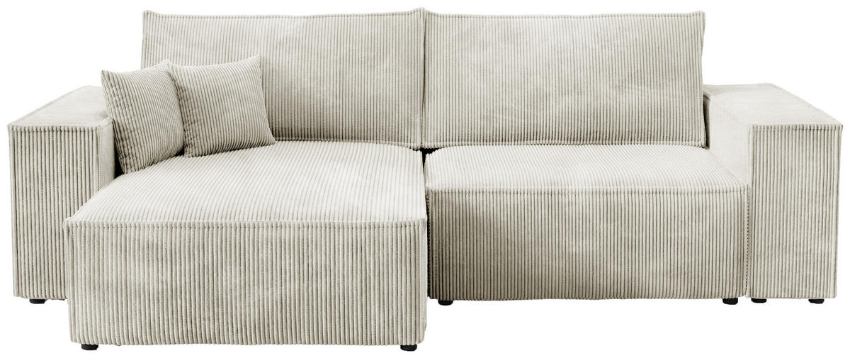 ECKSOFA Pedro mit Schlaffunktion Weiß Cord - Weiß, Textil (255/153cm) - Bromarkt