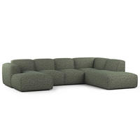 WOHNLANDSCHAFT mit Longchair - Schwarz/Grün, Kunststoff/Textil (325/71/235cm) - home24