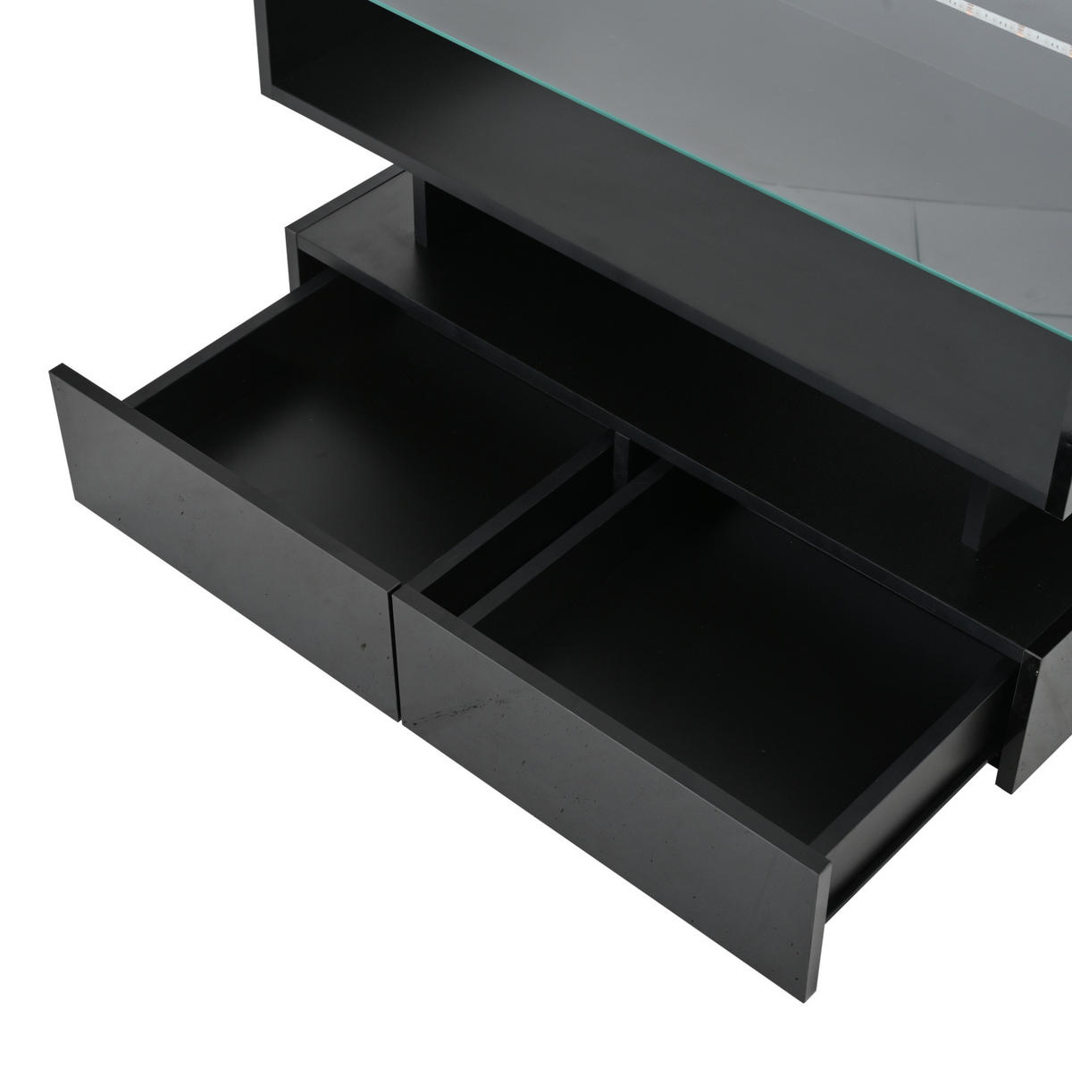 KONFERENČNÍ stolek 80/80/45 cm černý, s výklopnou deskou, LED a 2 zásuvkami - černá, kompozitní dřevo (80/80/45cm) - BEAOK