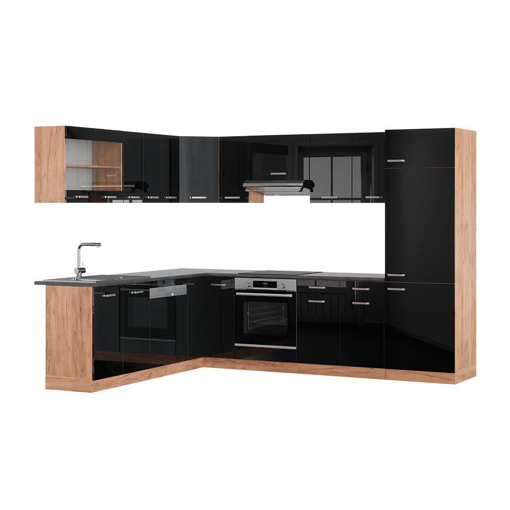 ECKKÜCHE R-Line Schwarz Hochglanz/Goldkraft Eiche 227 x 287 cm AP Anthrazit - Honigeiche/Schwarz Hochglanz, Holzwerkstoff (287/81.6/60cm) - Vicco