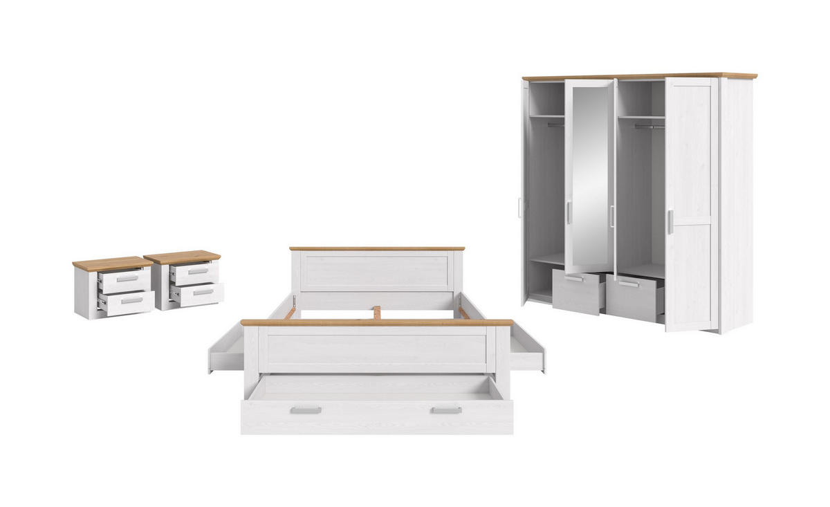 BETTANLAGE mit Kleiderschrank VERONA Bett (180 x 200cm) in Sibiu Lärche Nachbildung - Lärchefarben, Holzwerkstoff - Homes & Jones
