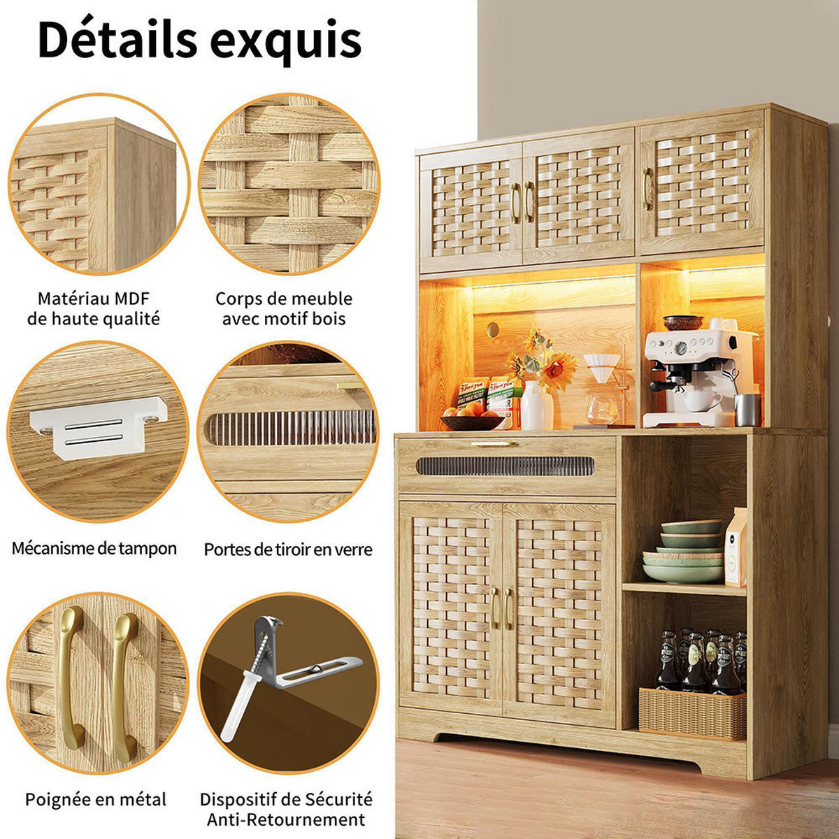 SCHRANK 120/40/180 cm MDF LED - Naturfarben, Glas (120/180/40cm) - Zephmum