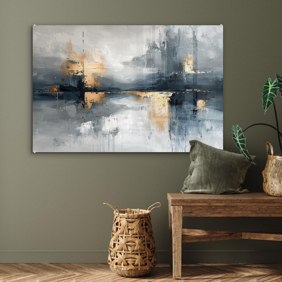ACRYLGLASBILD Kunst - Grau - Gold - Abstrakt 90x60 cm - Dunkelgrau, Glas (90/60cm) - MuchoWow