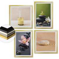 WANDBILDER 4er Set - 50x50 cm & 40x60 cm Goldrahmen - Entspannende Zen-Steine für inneren Frieden - Goldfarben, Kunststoff (50/50cm) - ArtPrintCave