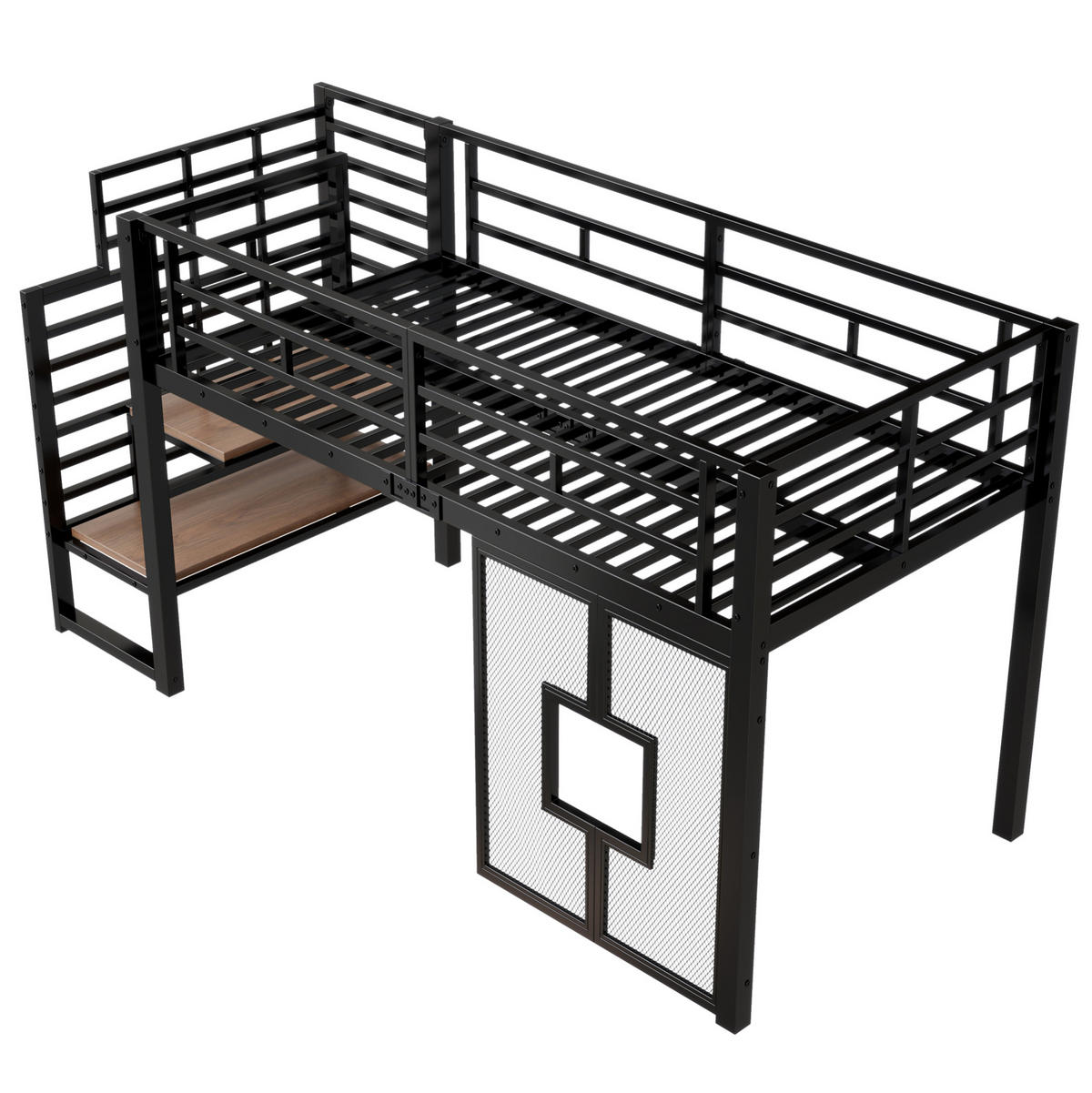 HOCHBETT 90/200 cm schwarz aus Metall/MDF mit Treppe und LED - Schwarz, Metall (90/200cm) - OKWISH