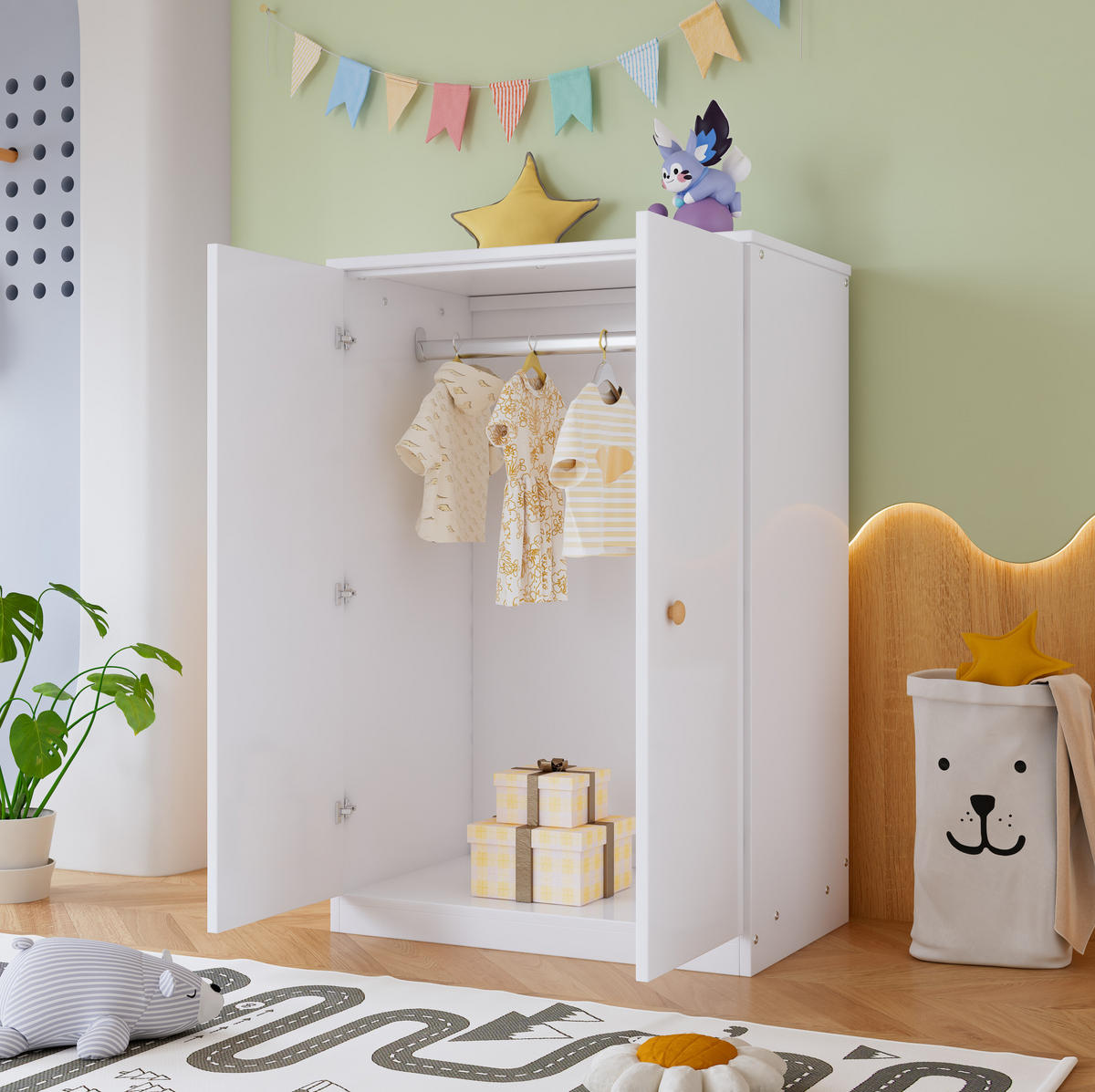 KLEIDERSCHRANK 80/50/120 cm weiß aus MDF mit 2 Türen und Kleiderstange - Weiß, Holz (80/120/50cm) - OKWISH