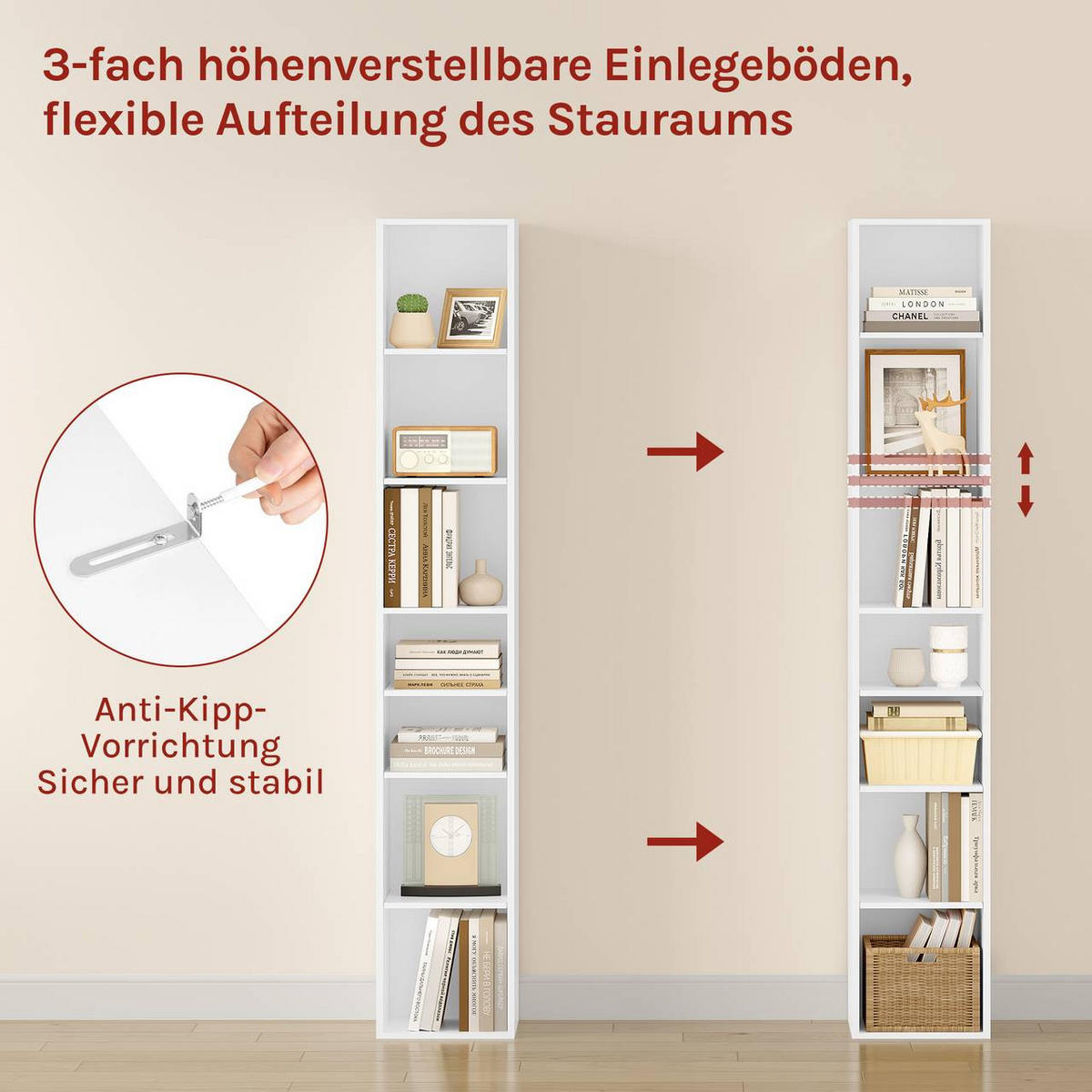 BÜCHERREGAL mit 7 Würfeln, 30x26x178,5 cm, Weiß - Weiß, Holzwerkstoff (30/178.5/26cm) - Woltu