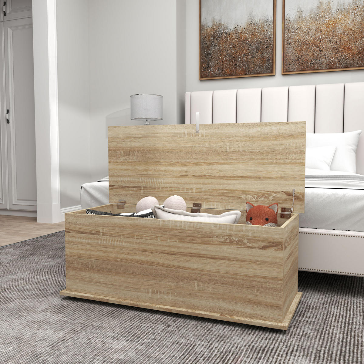 KISSENBOX DE-12478 mit klappdeckel 100/40/40 cm Naturholz - Naturfarben, Holzwerkstoff (40/40/100cm) - ComfortXL