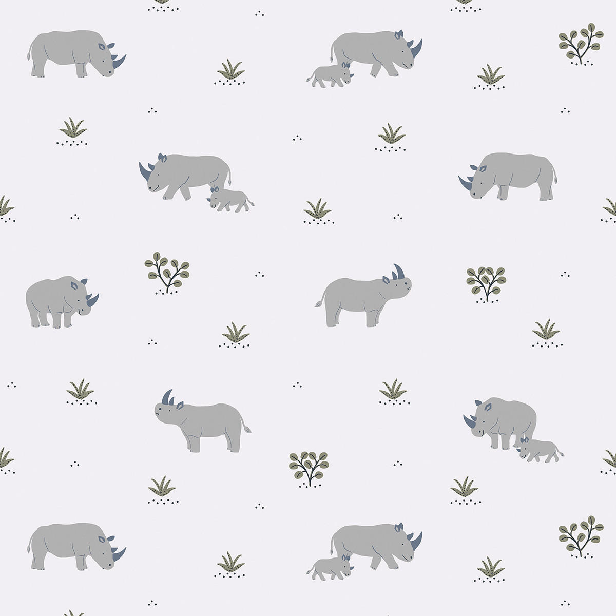 VLIESTAPETE Tanzania, Nashorn 50 cm x 10 m, grau - Grau, Papier (50/1000cm) - Lilipinso