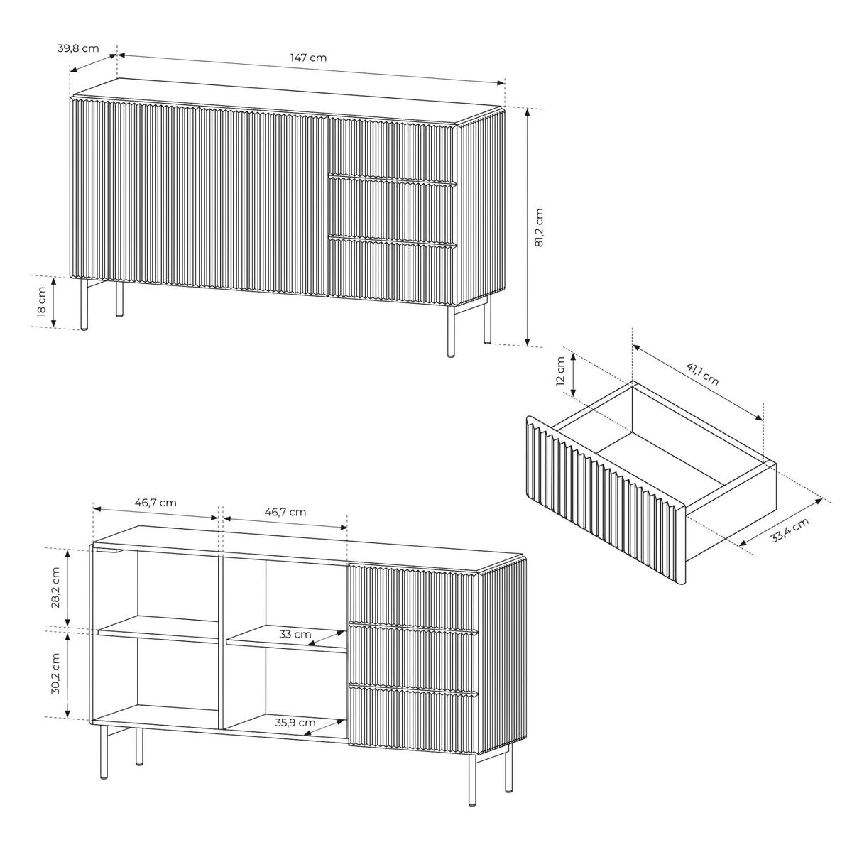 KOMMODE, schwarz, 147 x 81,2 x 39,8 cm - Schwarz, Holzwerkstoff (147/81.2/39.8cm) - 3XE LIVING
