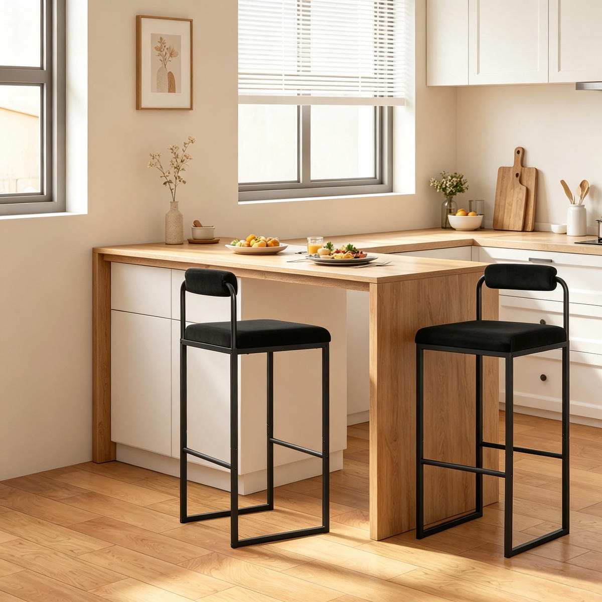 BARHOCKER DE-36215 2er Set mit Samtbezug Schwarz - Schwarz, Metall (39/95.5/38.5cm) - ComfortXL