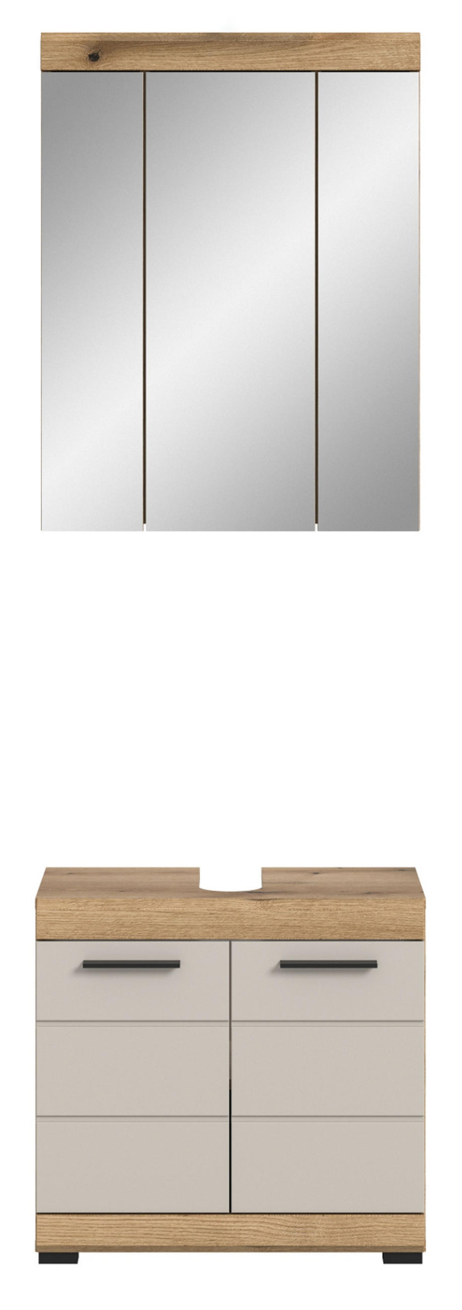 BADMÖBEL-SET 2-teilig Sand Kaschmir, Evoke Eiche, Badkombination 60 x 191 cm - Kaschmir/Eichefarben, Glas/Holzwerkstoff (60/191/34cm) - Inn.Furn