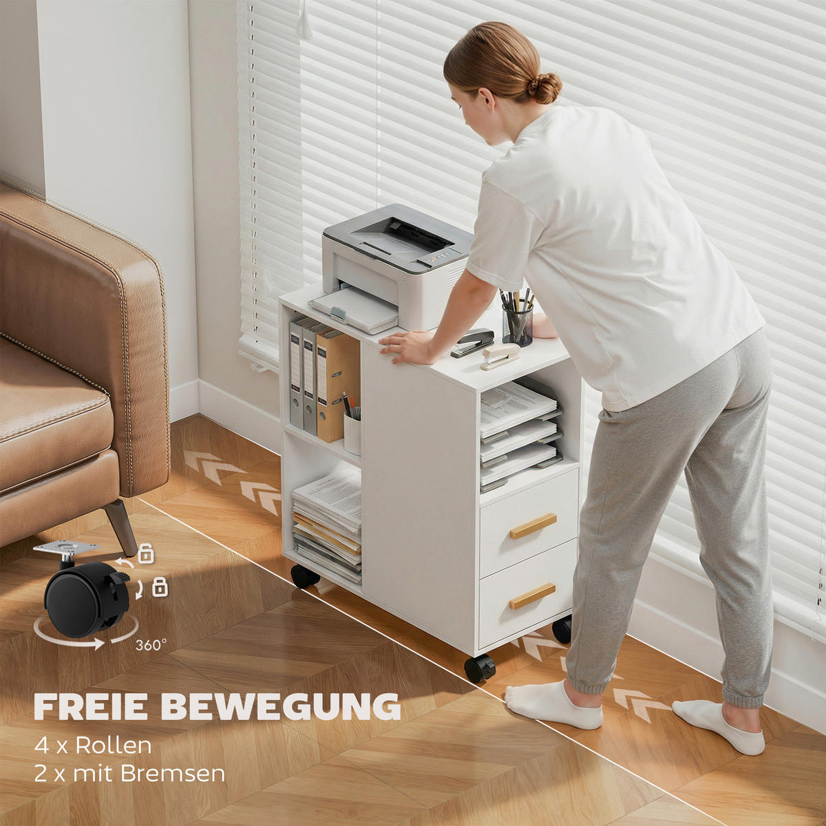 DRUCKERSTÄNDER Spanplatte Weiß - Schwarz/Weiß, Holzwerkstoff/Kunststoff (30/65/60cm) - HOMCOM