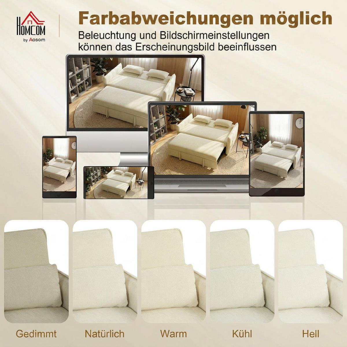 SCHLAFSOFA Chenille Beige - Beige/Schwarz, Holz/Kunststoff (90/84/166cm) - HOMCOM