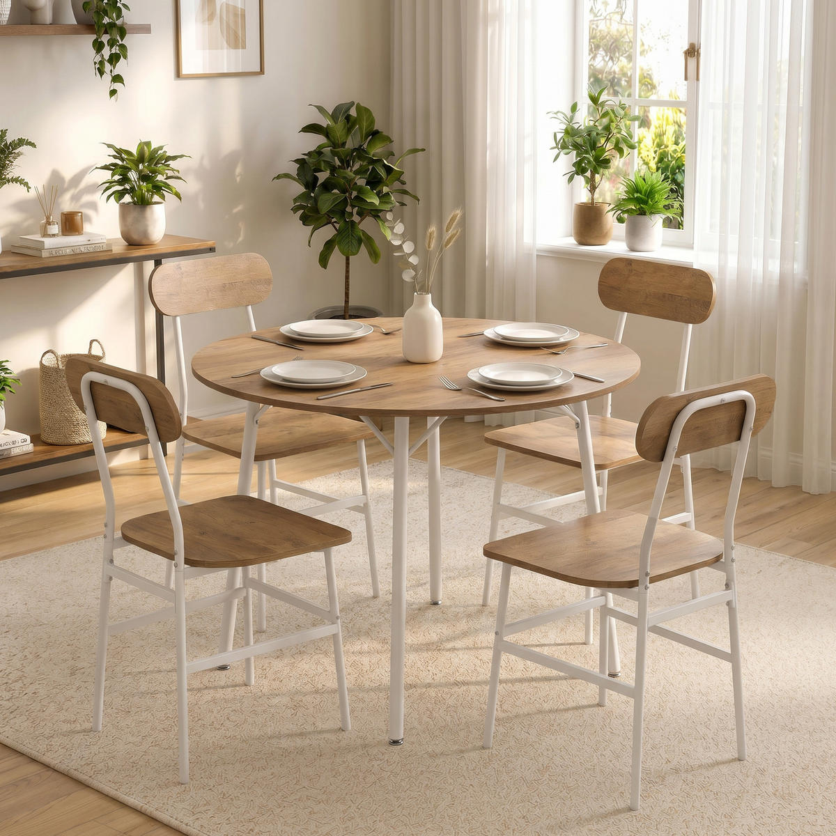 ESSGRUPPE, Metallgestell Tisch+4 Stühle, naturholz - Braun, Holzwerkstoff (100/77/100cm) - Vallsero