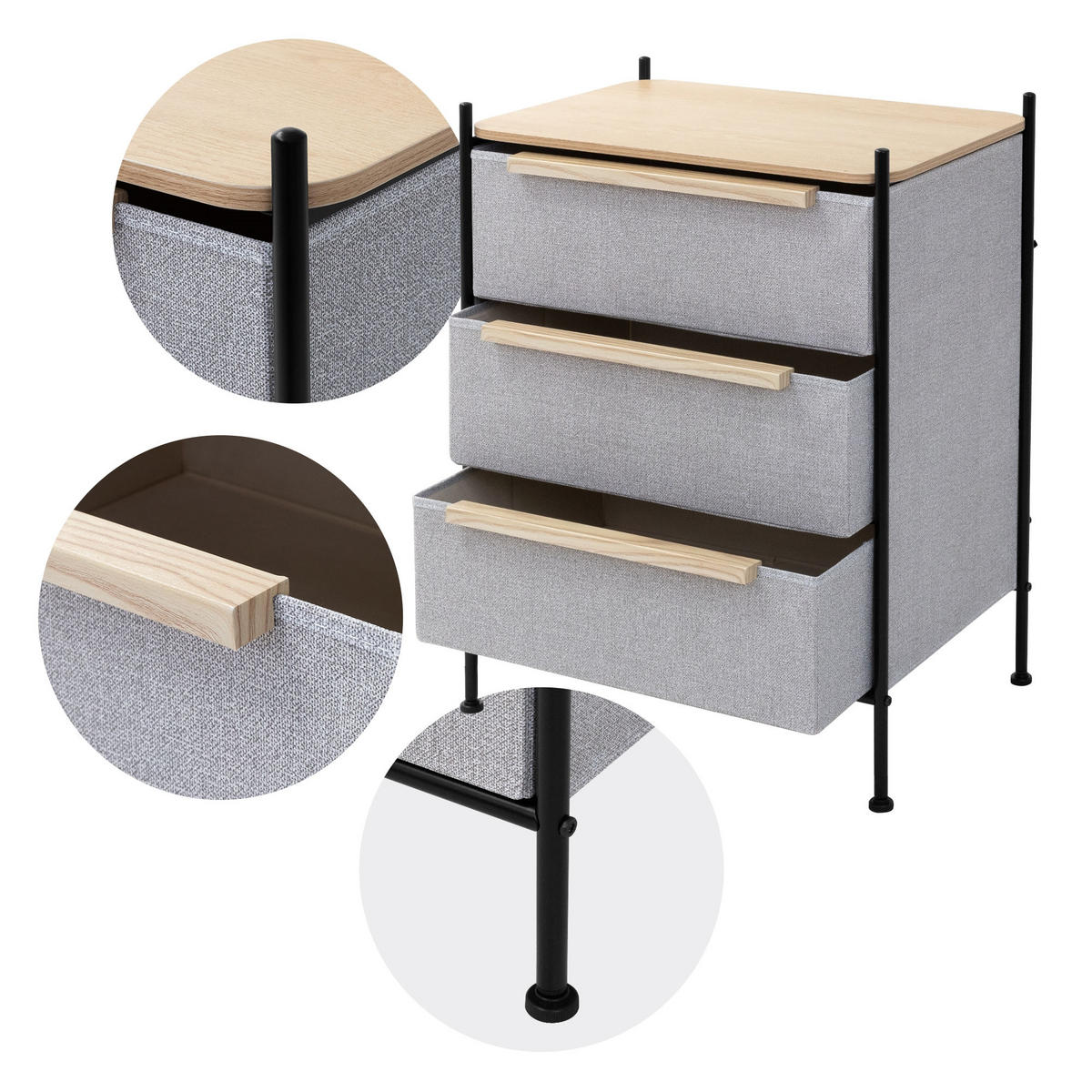 KOMMODE mit 3 Schubladen aus Stoff 58x78x42,5 cm Grau - Dunkelgrau, Holzwerkstoff (58/78/42.5cm) - ML-DESIGN