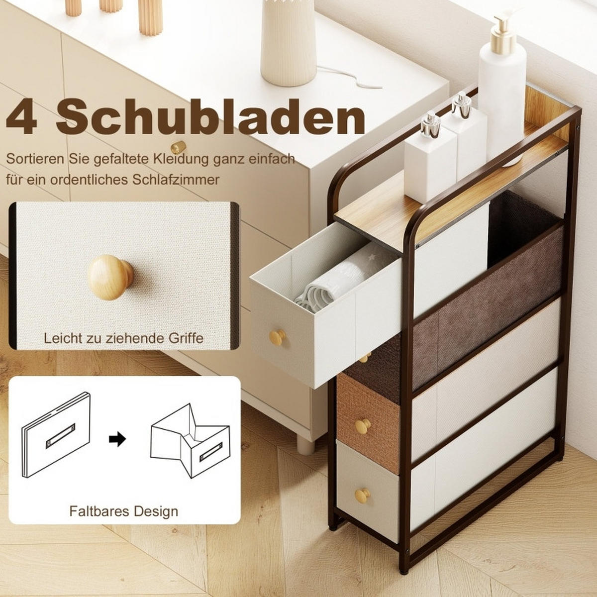 KOMMODE 20/47/84,5 cm mit 4 Schubladen und Holzgriffen - Multicolor, Textil (20/84.5/47cm) - BEAOK