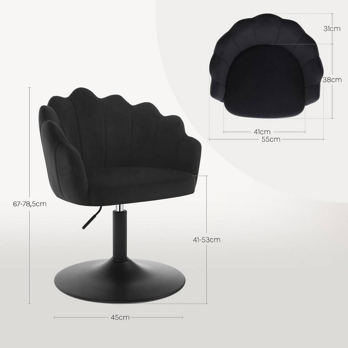 DREHSTUHL, Blumenform, Smt, Schminkstuhl, Schwarz - Schwarz, Textil/Metall (55/67/50cm) - Woltu