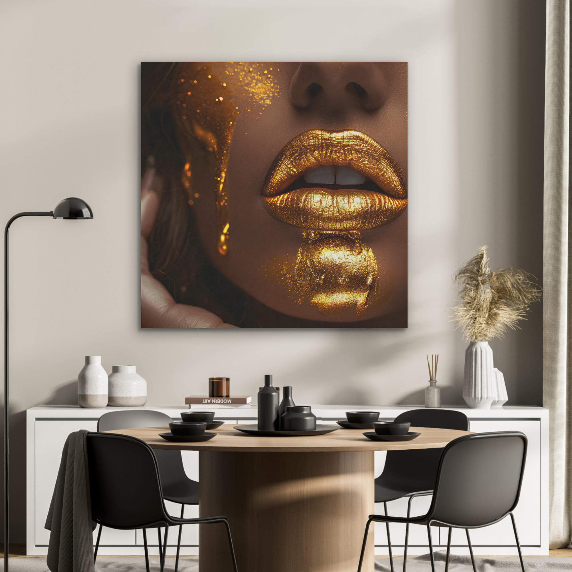AKUSTIKPANEEL Frau - Gold - Luxus - Porträt 90x90 cm - Goldfarben, Textil (90/0.9/90cm) - MuchoWow