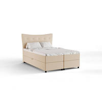 BOXBETT Nevada 140 x 200 cm Doppelbett mit hochwertiger Bonell-Matratze und Topper - beige - Beige, Holz (140/200cm) - Panda Möbel