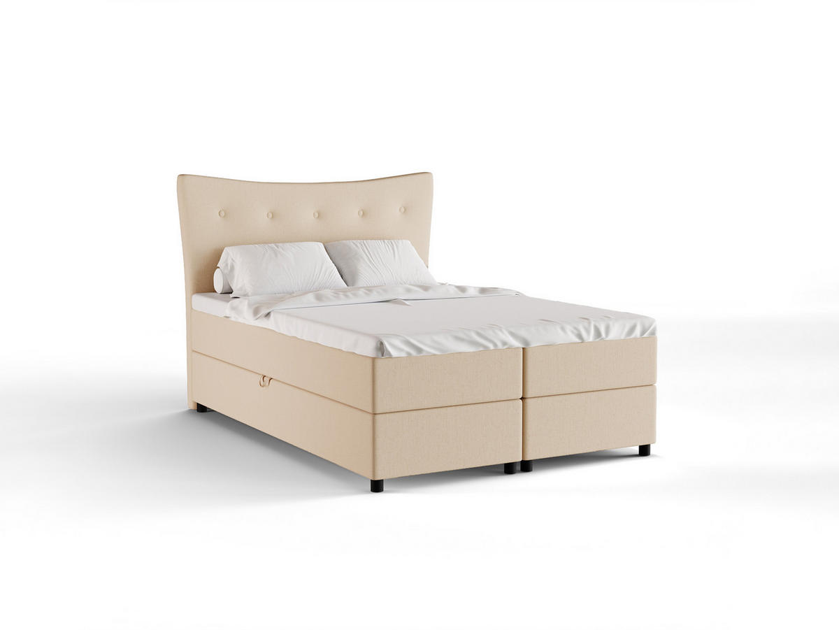 BOXBETT Nevada 140 x 200 cm Doppelbett mit hochwertiger Bonell-Matratze und Topper - beige - Beige, Holz (140/200cm) - Panda Möbel
