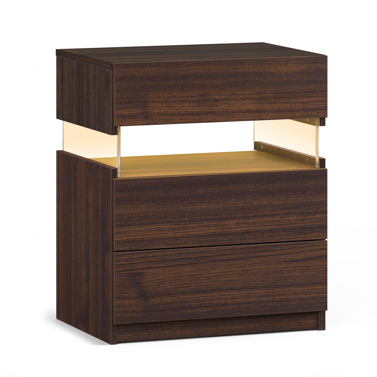 NACHTTISCH aus Holzwerkstoff 48x38x61 cm Walnussfarben mit 3 Schubladen und LED-Beleuchtung - Walnussfarben, Holzwerkstoff (48/61/38cm) - Modfu