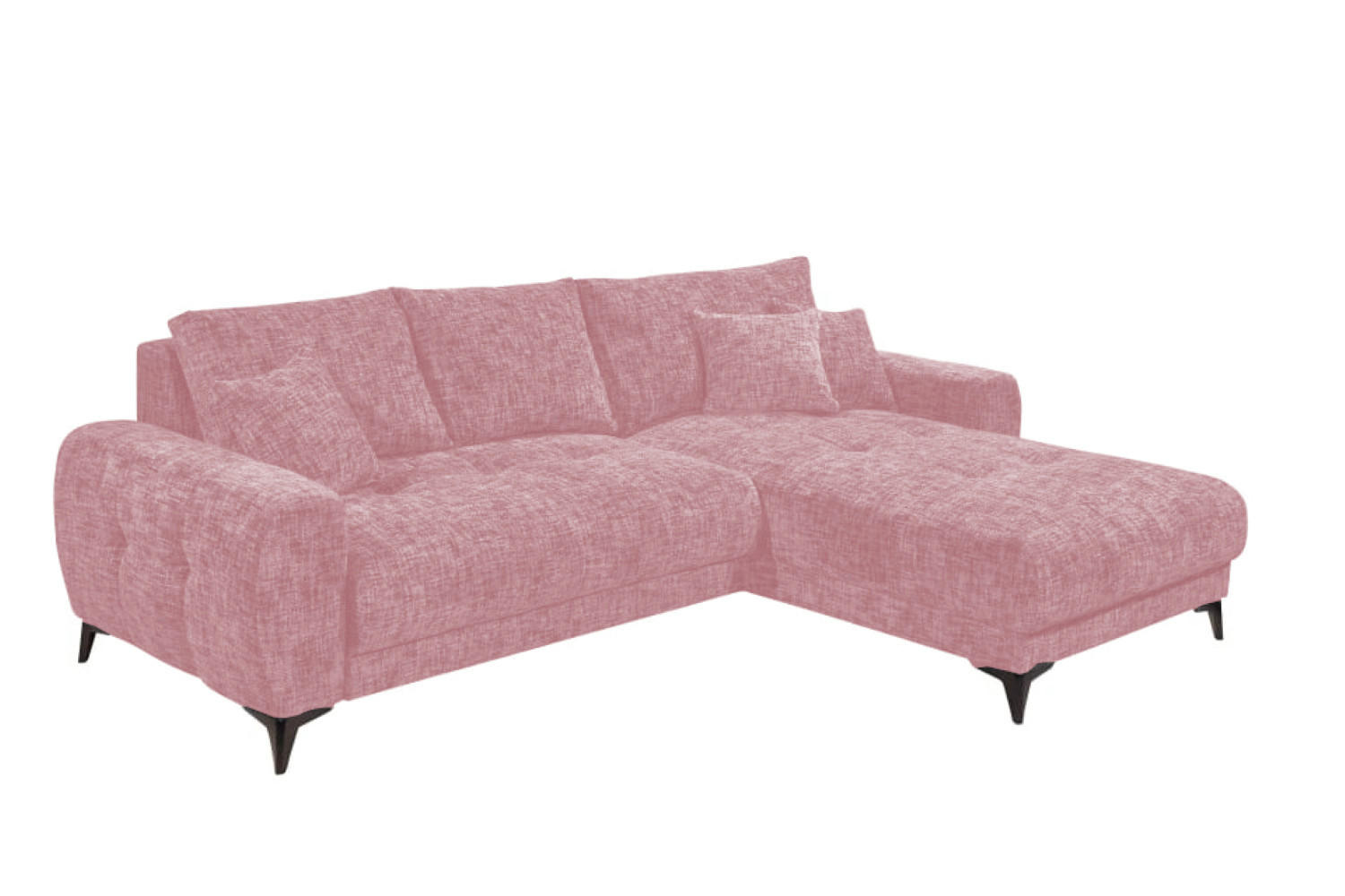 ECKSOFA beidseitig montierbar, Schlaffunktion mit Bettkasten - Schwarz/Rosa, Textil/Metall (281/189cm) - ed exciting design